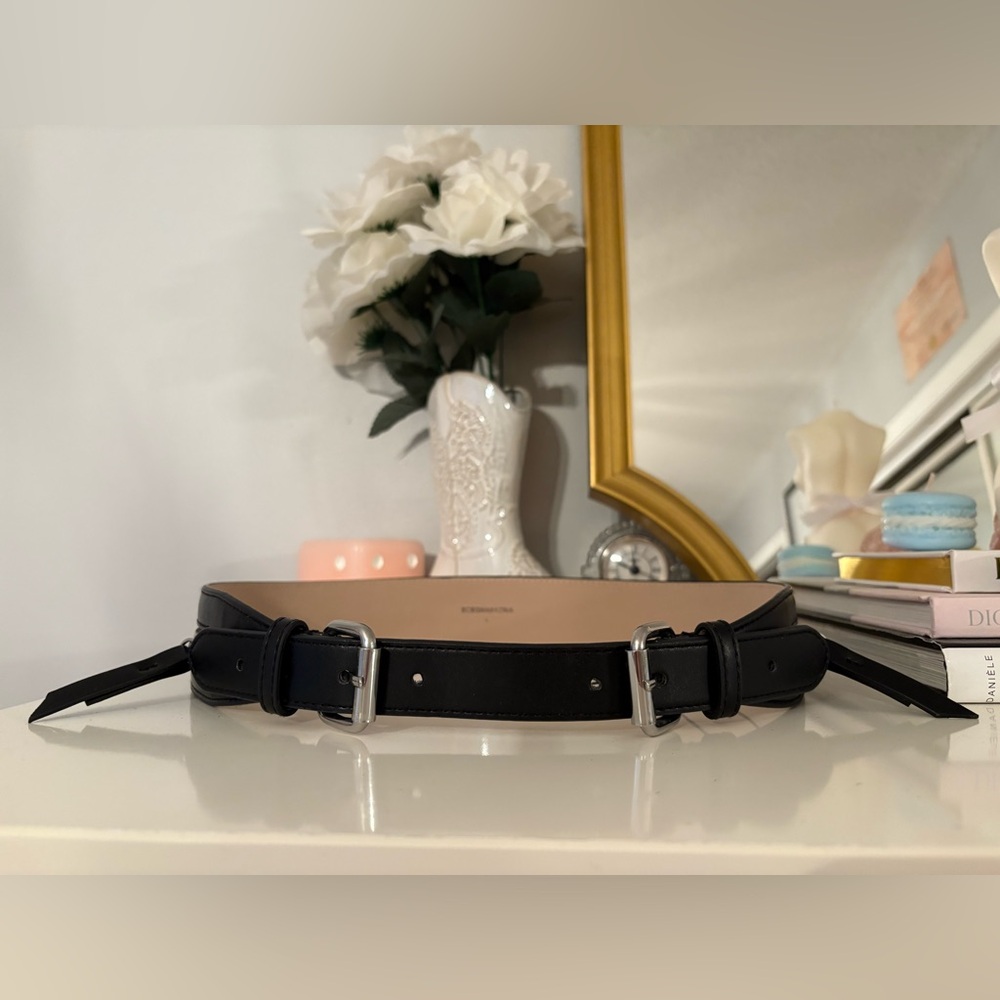 BCBG MaxAzria Zipper Design Double Buckle Belt
